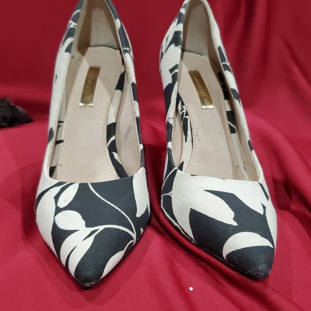 Louise et cie canvas black white floral heels